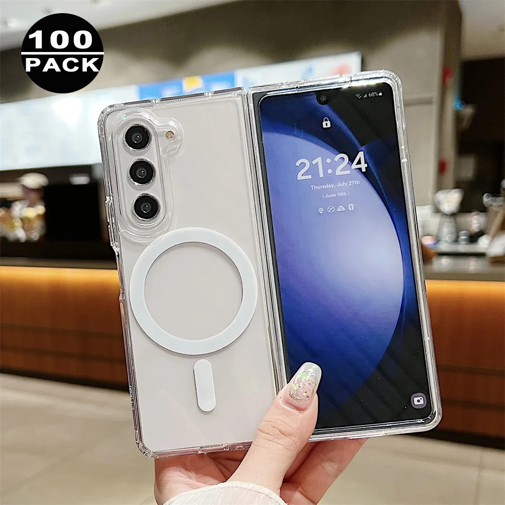 

wholesale 100pcs magnetic acrylic clear phone case for samsung z fold 6 5 1.5mm shockproof pc protection with retail phone funda