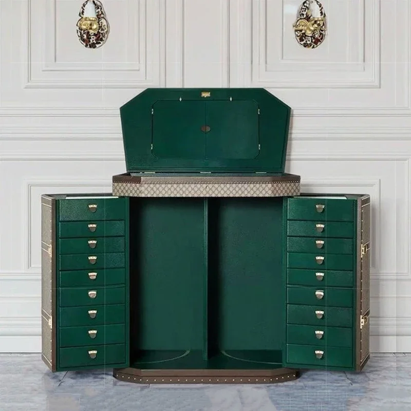 Jewelry cabinet household floor solid wood with mirror storage cabinet light luxury high-end luxury jewelry cabinet