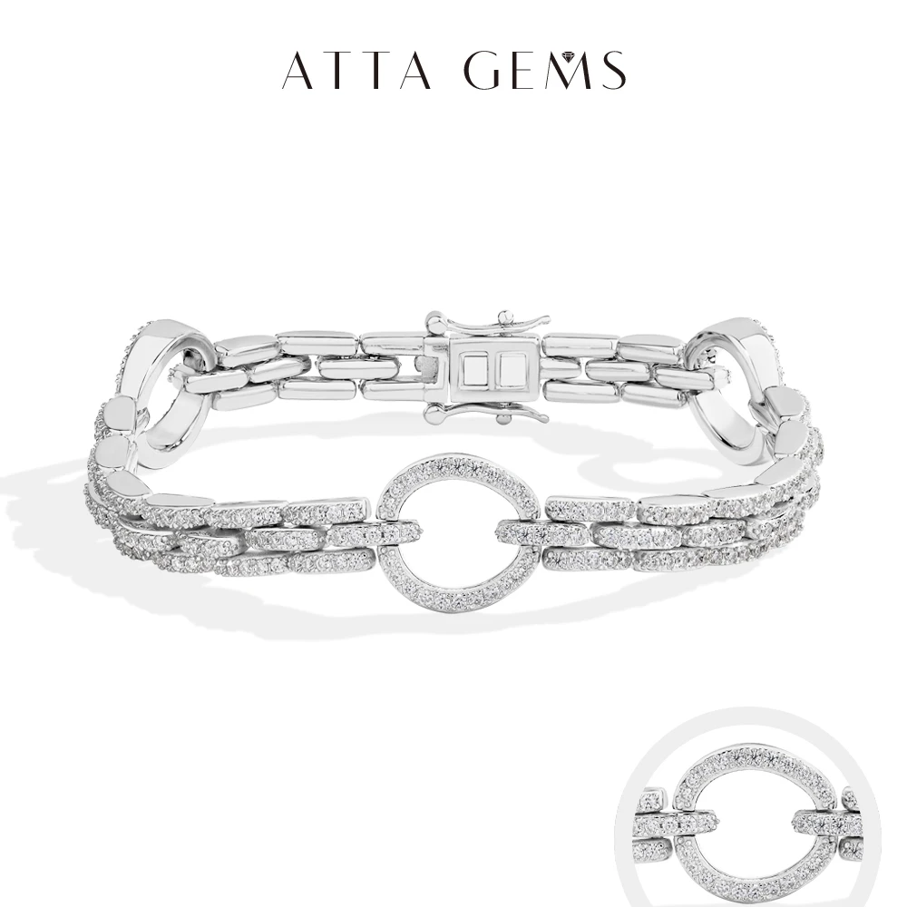 

ATTAGEMS Luxury Full Moissanite Diamond Bracelet DVVS1 Round Cut 1.2mm 925 Sterling Silver For Women Man Engagement Jewelry Gift