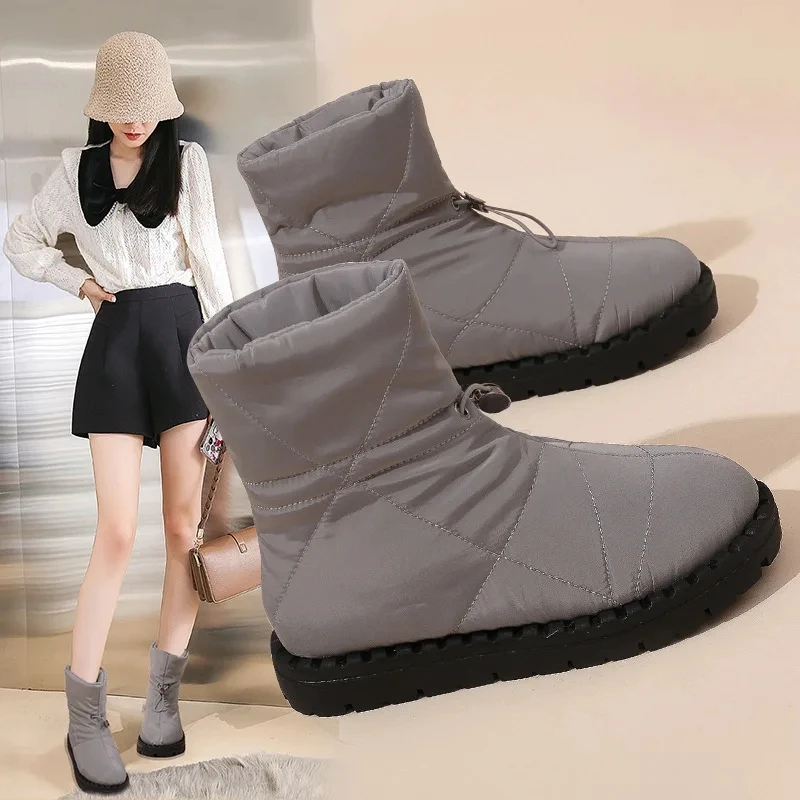 Gray Snow Boots Women New Fashion Brand Designer Lady Slip On Warm Plush Sportswear Ski Boots Waterproof Down Cloth Cotton Boots