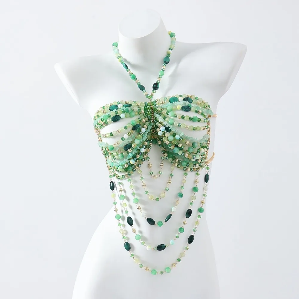 2026 Women Tops Beaded Camisole Vest Bikini Bra Top Body Exaggerated Pearl Neck Bustier Beachwear Lingerie Woman's Club Rave