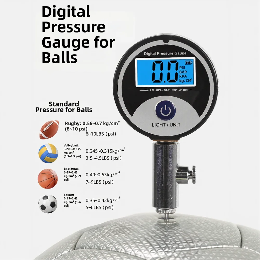 Digital Ball Pressure Meter for Football Basketball Volleyball with Construction and Four-Mode Pressure Unit Switching