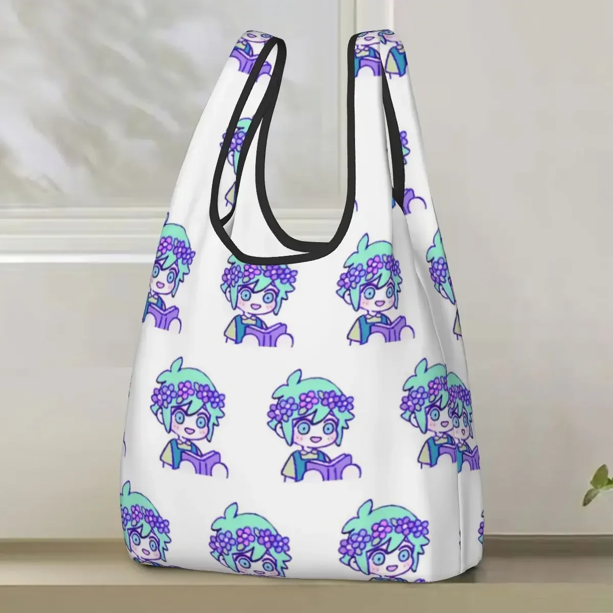 Cute Basil Omori Emote Shopping Bag Portable Tote Bags Foldable Shoulder Shopper Bag Grocery Handbag