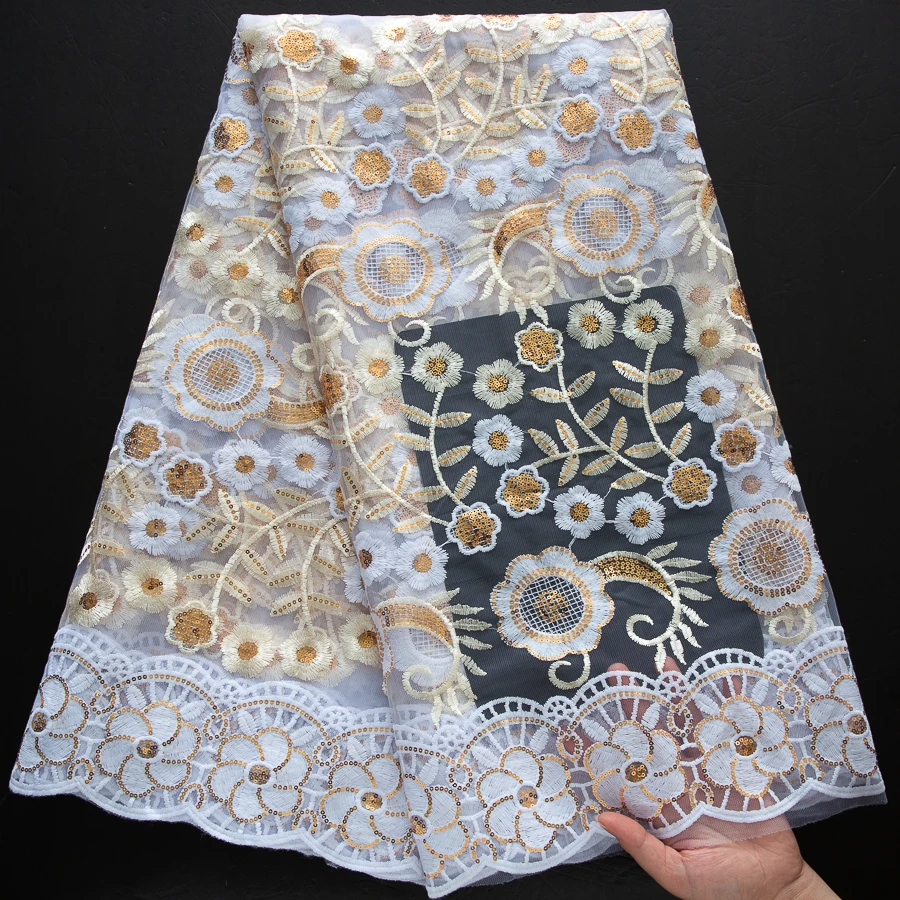 ​ ​ 2025 bestickte afrikanische Tüllspitze 5 Yards funkelnder Mesh-Paillettenstoff für Brautcouture, roter Teppich und Ancestral-Zeremonien