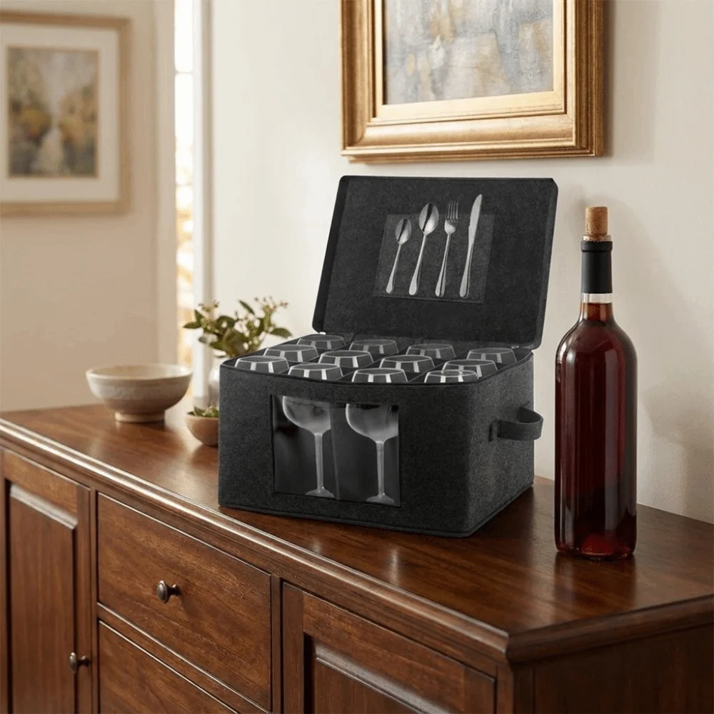 Felt Wine Glass Storage Box Hard Shell Dust-proof Stemware Storage Container with Lid Folding Glassware Packing Box Moving