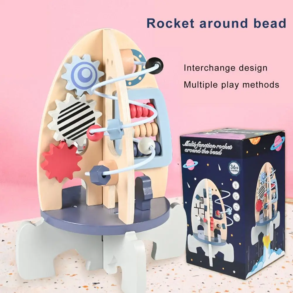 Bead Maze Toy for Toddlers Wooden Rocket Toddler Activity Center Multi-functional Educational Toys Training Child Attention C