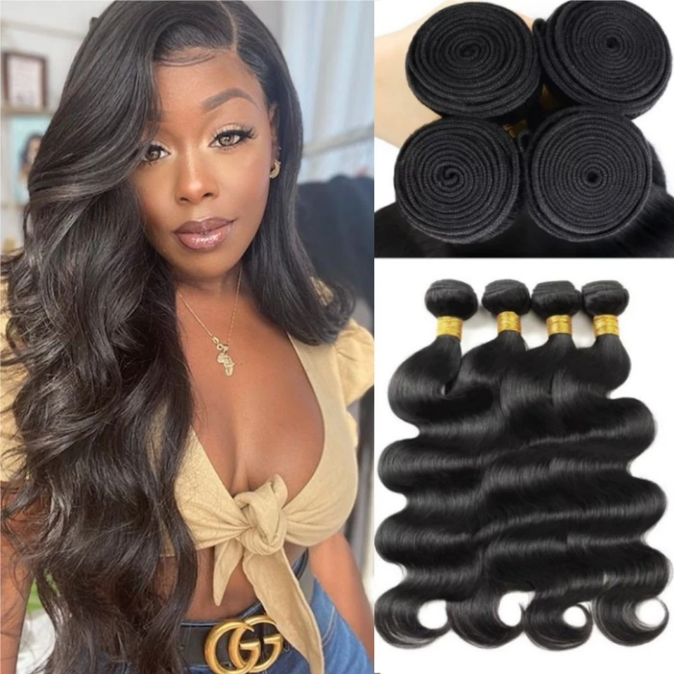 

Пучки объемных волн, бразильские пучки волос, 1/3/4 шт., пучки человеческих волос, натуральные/черные, 10-30 дюймов, наращивание волос Remy