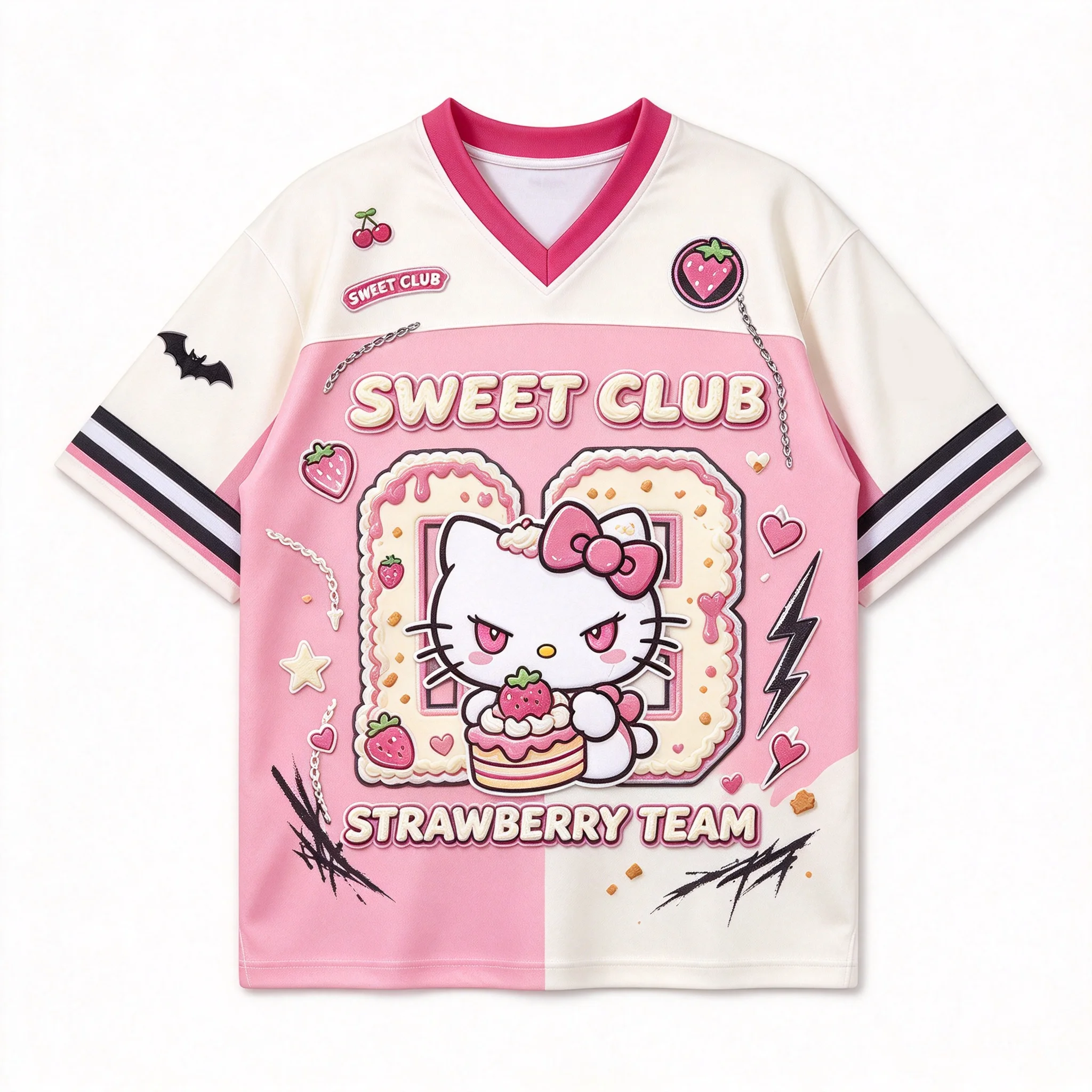 Hot-selling Cute Hello Kitty Print Girls' Athleisure Wear: Cute Short-sleeve Tops, Sporty Jersey-style Tops, and Cool-style Tops