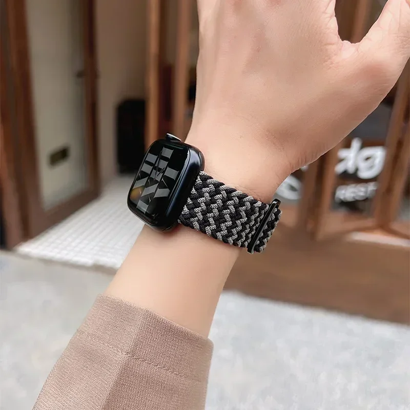 حلقة منفردة مضفرة لساعة أبل الترا باند 40 ملم 44 ملم 41-46-49 ملم 45 ملم سوار نايلون مرن iWatch سلسلة 10 9 8 7 3 se حزام