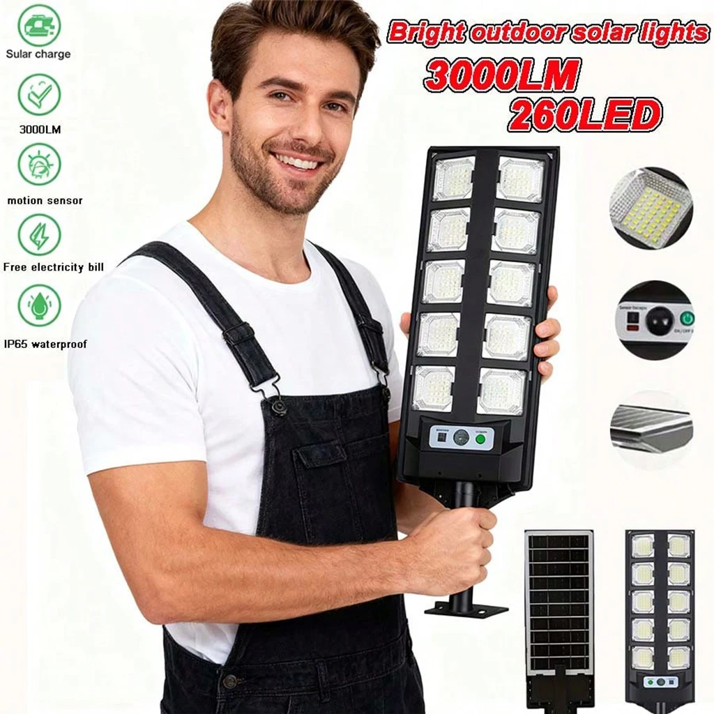 1/2pcs  Solar Street Light Outdoor Waterproof 108/260LED Solar Lamp with Remote Control and PIR Motion Sensor Security Lighting For Garden Yard Road Pathway Wall Light