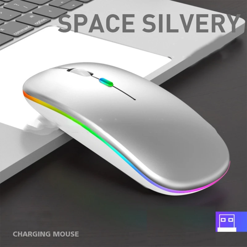 Wireless Mouse Colorful LED Rechargeable Mouse 2.4G PC Computer Laptop Cordless Mice with USB Receiver