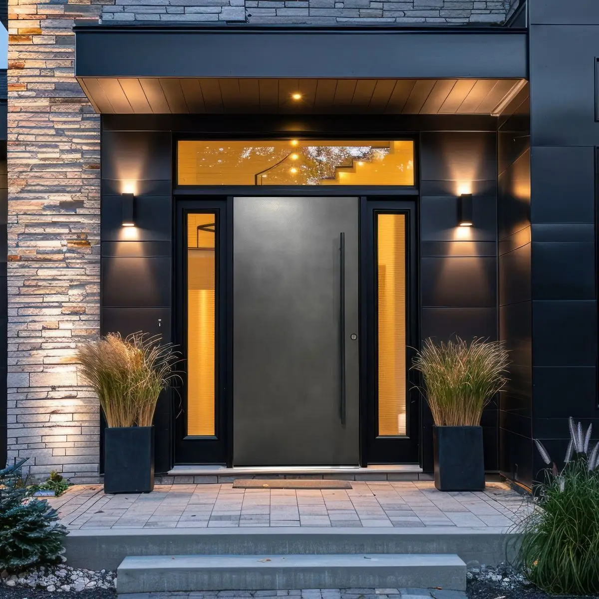 

Outdoor Heavy-duty Entrance Door with Aluminum Frame Stable Structure Weatherproof Sound Insulation Exterior Door for House