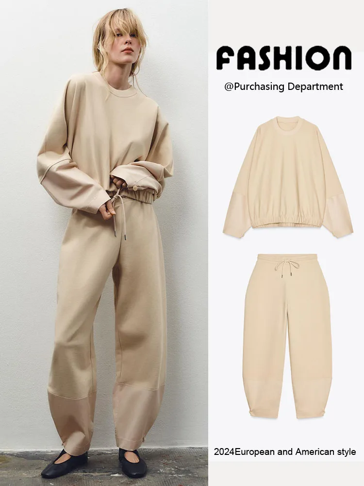 

Spring New round Ne Sweatirt Casual Long Pants Women's Faion Set ZA2025 Comfortable Breathable Two-Piece Ensemble