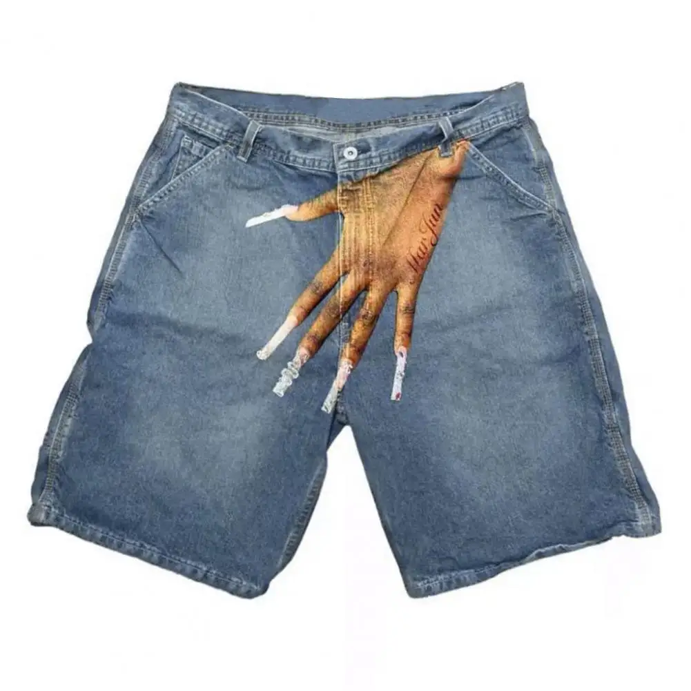 

Men Shorts Breathable Men Shorts Hand Printed Men's Denim Shorts with Hip Hop Style Pockets Zipper Fly High Street Casual for A