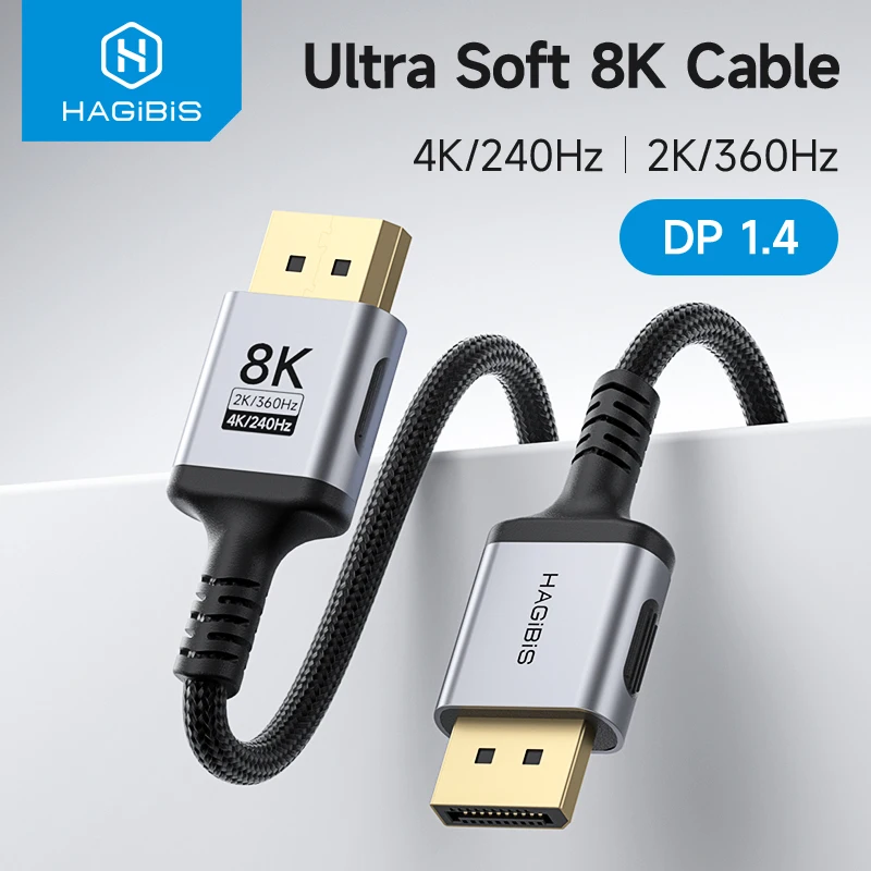 Hagibis Cable DisplayPort 8K 1,4 Cable DP de alta velocidad de actualización 8K @ 60Hz 4K @ 240Hz 2K @ 360Hz para monitor de juegos tarjeta gráfica PC TV