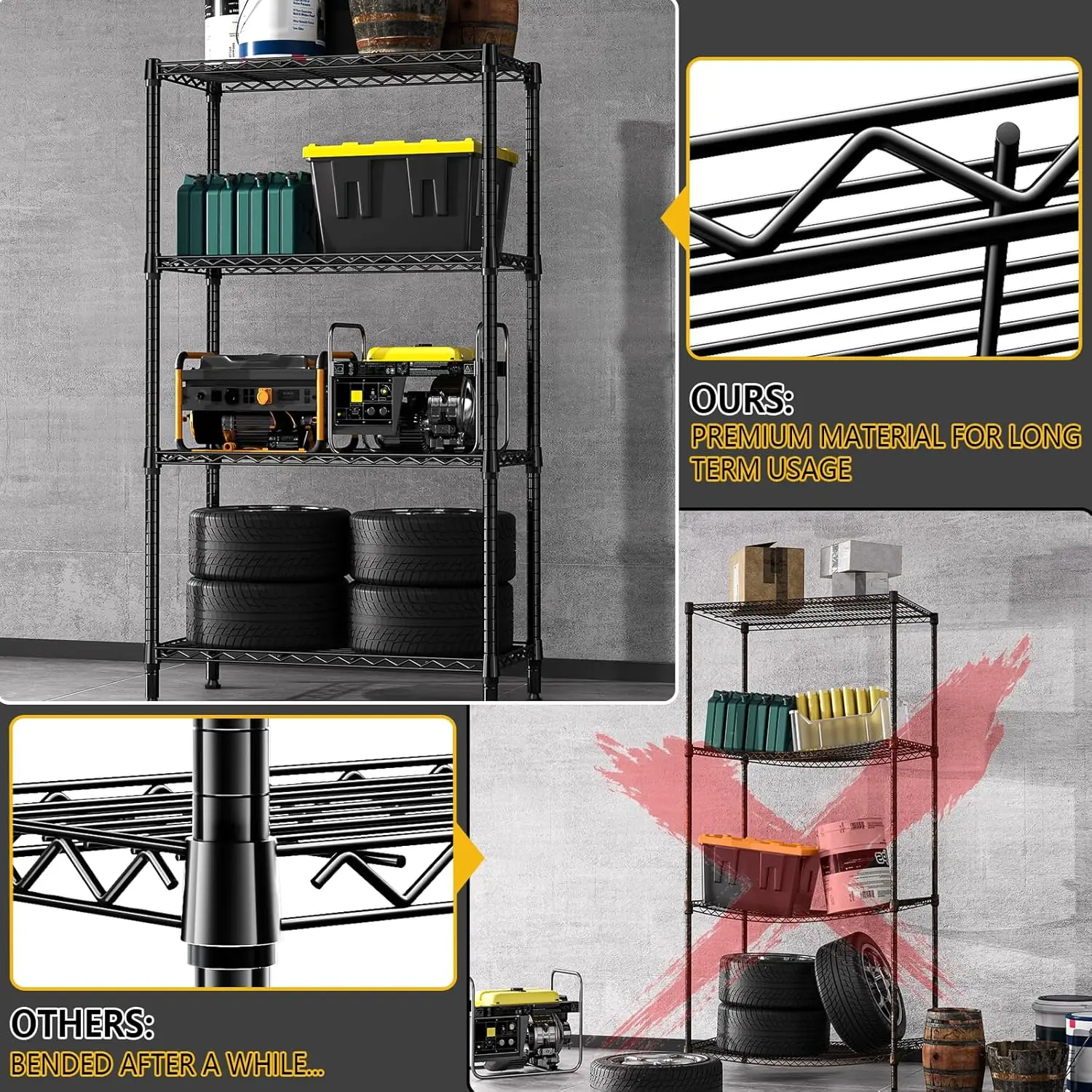 1000 lbs 4-stufiges Regal Metall regale Regale Drahtgitter Hoch leistungs schrank Veranstalter für Garage Küche Bad Wäsche