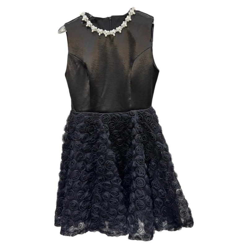 Été nouveauté doux Sle taille haute col de perles dentelle Patchwork Satin gilet Dr Midi jupe ronde Ne couleur