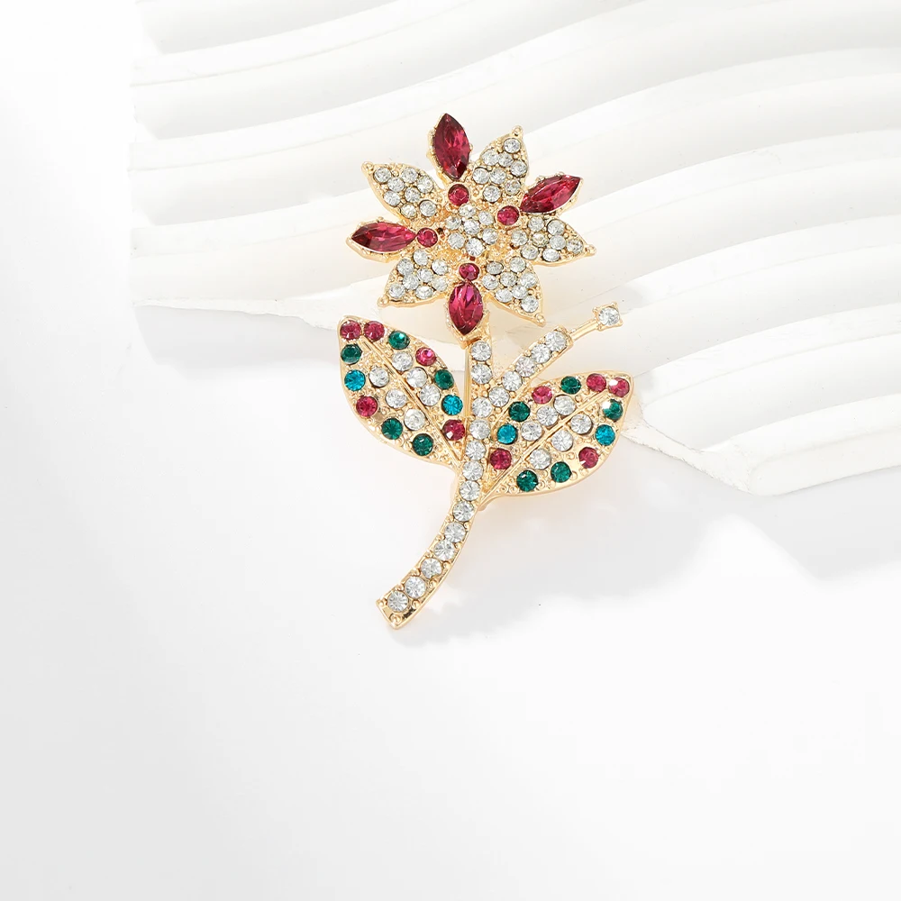 المرأة الفاخرة كامل ملون كريستال زهرة التلبيب دبابيس الفتيات المبهر حجر الراين الصدار دبابيس الحفلات الذهبية