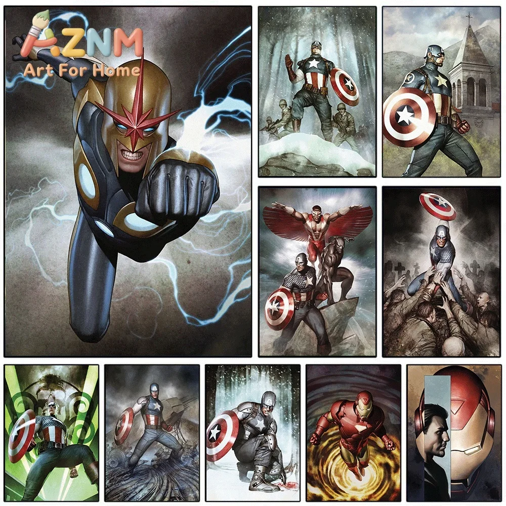 AZNM Nova Captain America Marvel Superhero Canvas Wall Art Frameless Print Comic Poster Home Bedroom Living Room Decor Paintin