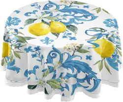 Sicilian Style White Flowers of Lemon Tablecloth Round 60