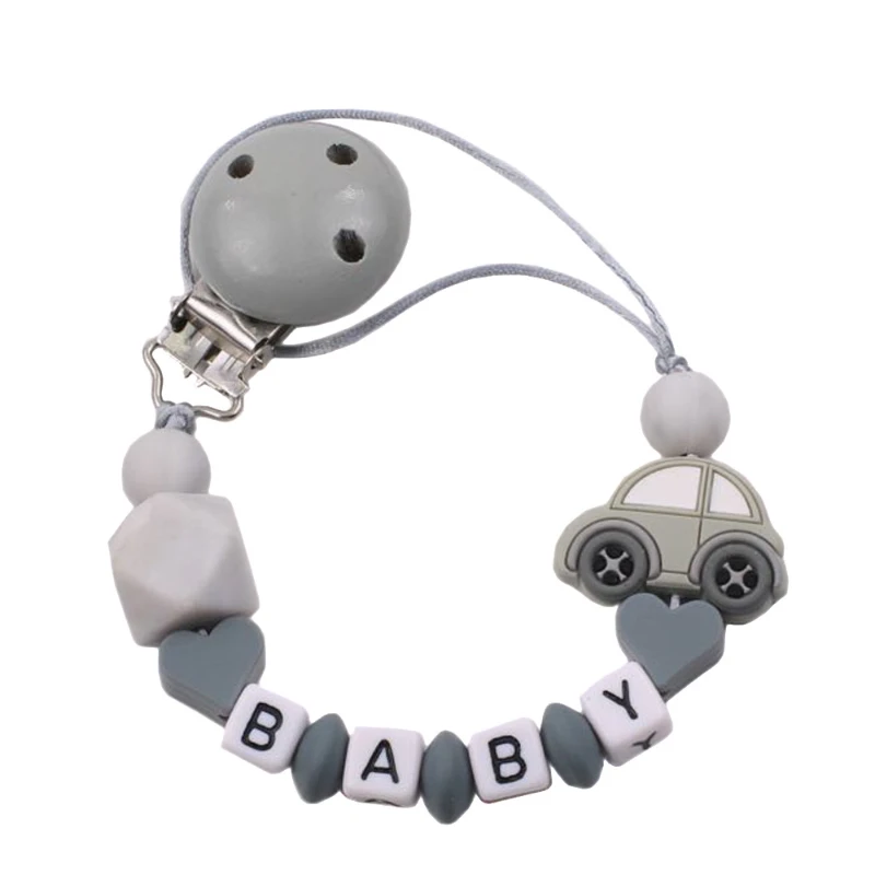 Nome personalizzato personalizzato lettera inglese Silicone auto ciuccio Clip catena massaggiagengive per bambino ciuccio alimentazione infantile giocattoli per la dentizione