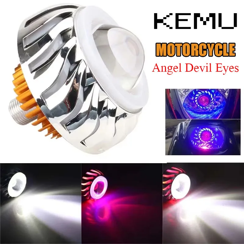 

1pcs Car Motorcycle Headlight Dual LED Angel Devil Eyes Headlight Projector Lens High/Low Beam Strobe Spotlight DRL Halo Lamp