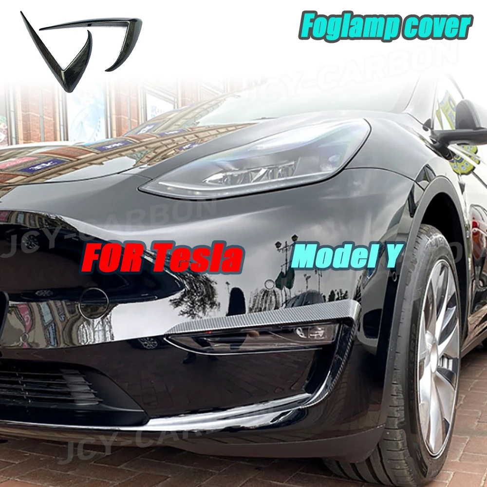 

Передняя противотуманная фара из углеродного волокна, нож ветра для Tesla Model Y, рамка, световая отделка, защитная полоса для бровей, автомобильные внешние накладки