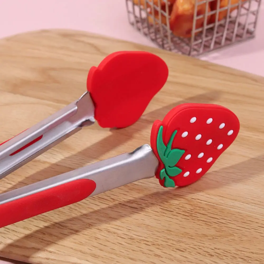 Silicone Tip Fruit Shape Food Tong Stainless Steel Heat Resistant Salad Serving Tong Cartoon Hanging Bread Clip Breakfast