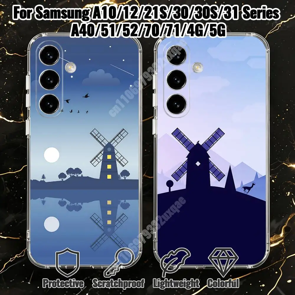 Windmill Farm Countryside Village Phone Case for Samsung Galaxy A71 70 52 51 A40 31 30 A21S 12 10 Transparent Protector