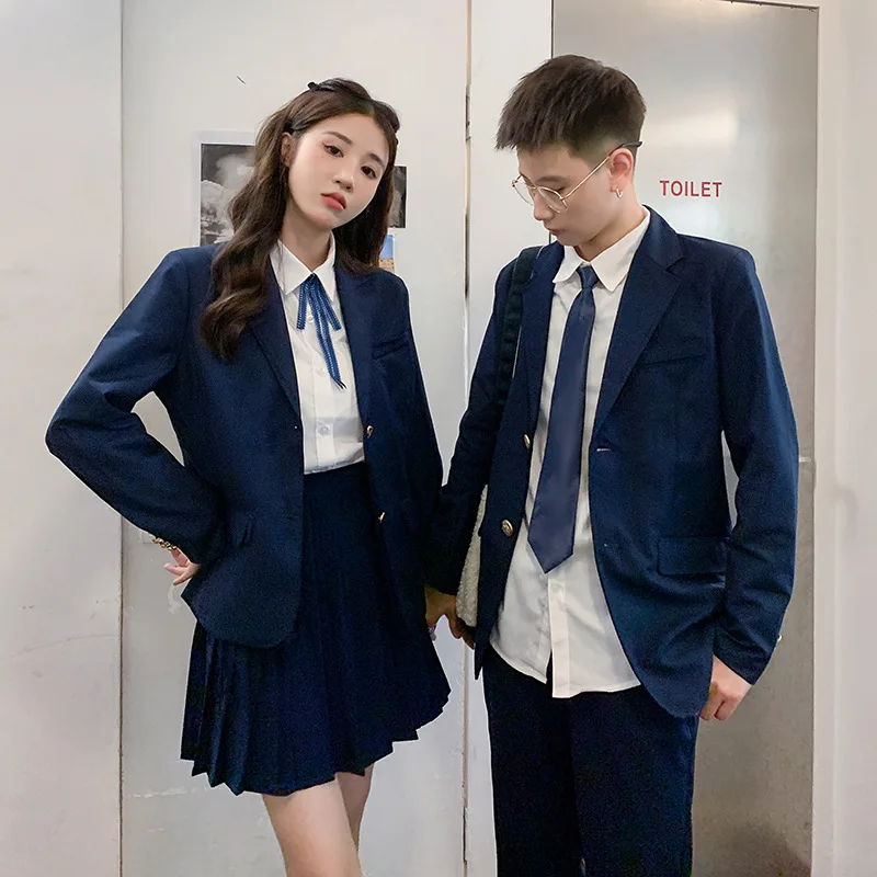 Preppy Spring JK Uniform Navy Blue Suit Set, Stylish Outfit for Students, Perfect for Daily Wear, Graduation & Class Occasions