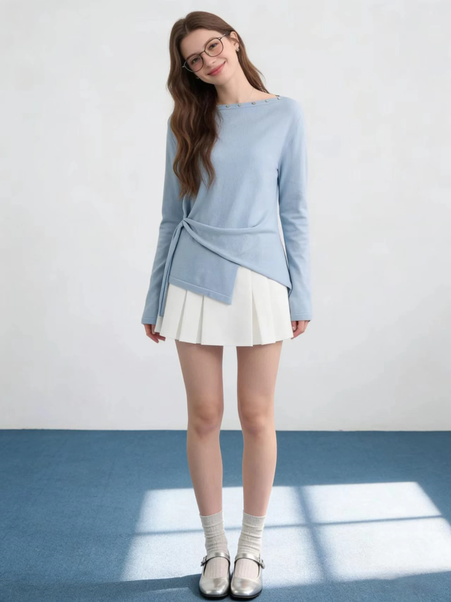 HUAAPPUW Heavy Embellished Asymmetric Deconstructed Design Thin Knitted T-Shirt One-Shoulder Casual Style Standard Fit Spring...