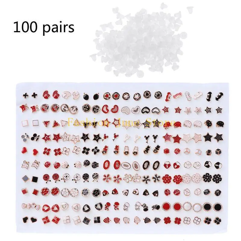 N5KA 100 Pairs Colorful Earrings set for Women