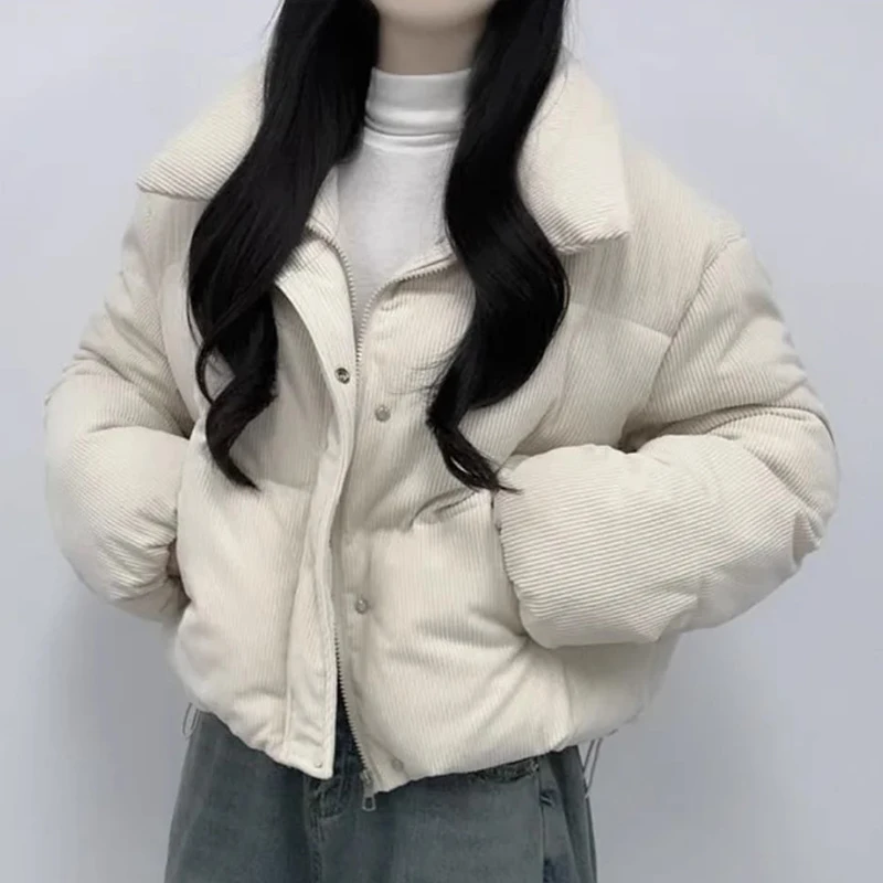 Korea Chic Winter Niche All-match Lapels All-match Padded Long-sleeved Tops Bread Clothes Corduroy Cotton-padded Jacket Women