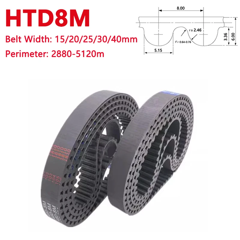 

HTD8M Closed Loop Synchronous Belt 8M Rubber Timing Belt Arc Tooth Drive Belt Perimeter 2880-5120mm Width 15 20 25 30 35 40mm