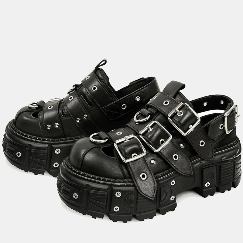 

Metal Rivet Buckle Belt Thin Heel Sandals Sexy Round Toe Hollow Out Belt Buckle New Arrivals Fashion Women Modern Shoes