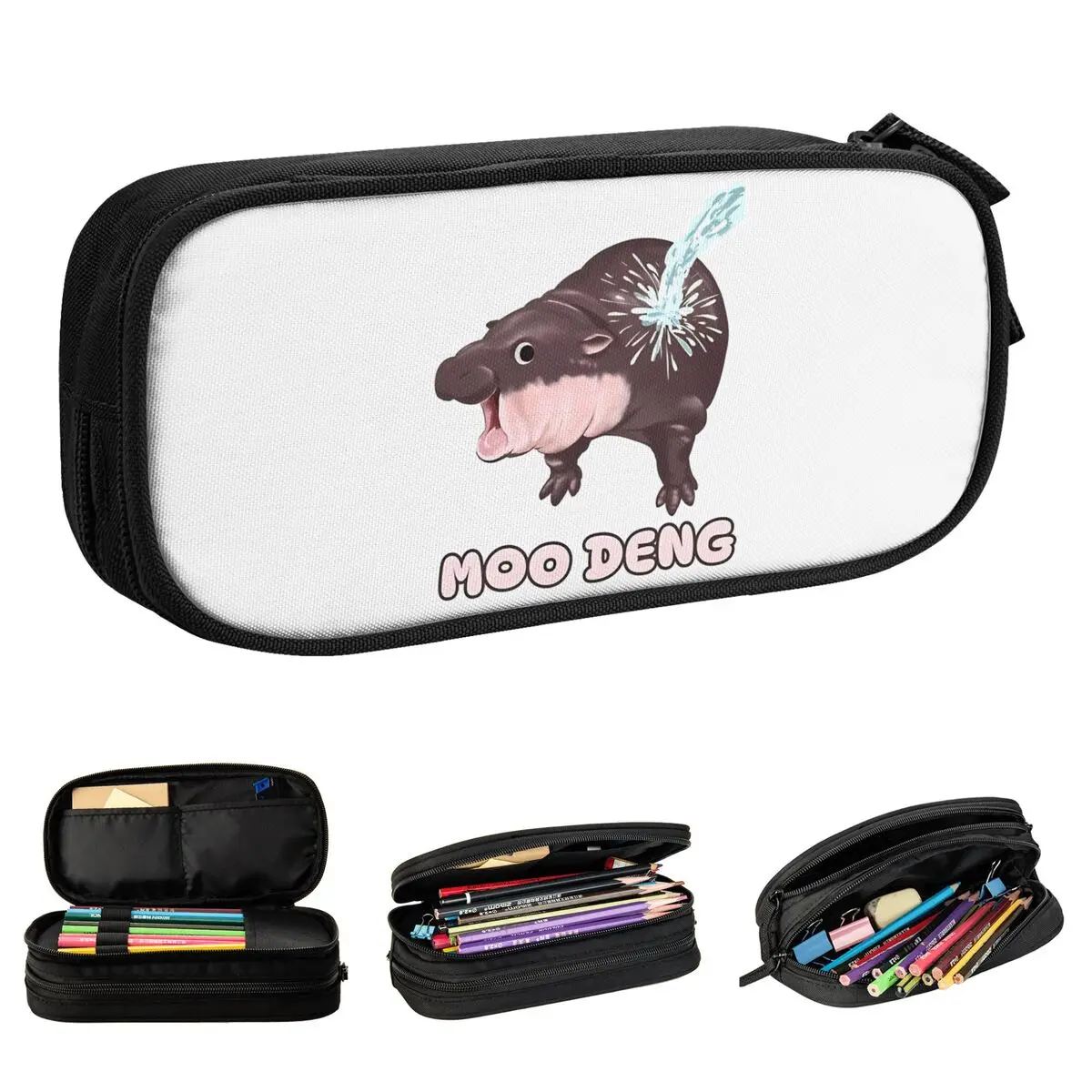 Moo Deng Baby Hippo Pencil Case Pen Bag Girl Boy Large Storage Students School Gift Pencil Box