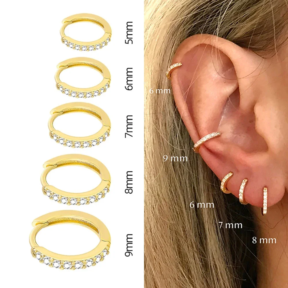 Pendientes de aro de circonia de cristal minimalista de acero inoxidable, 2 uds., Color dorado y plateado, pendiente pequeño para cartílago Huggie, joyería para Piercing