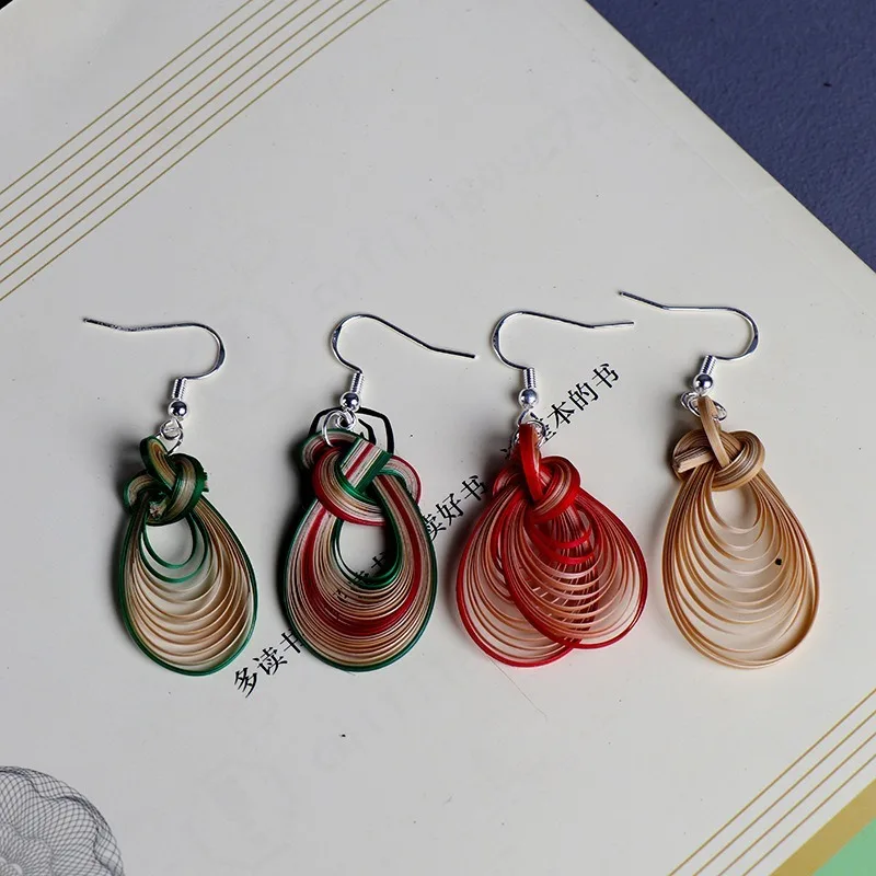 Handmade Bamboo Weaving Earrings Vintage Handicraft Dangle Ear Jewelry Ethnic Minority Craft Non Heritage Art Ear Ornaments
