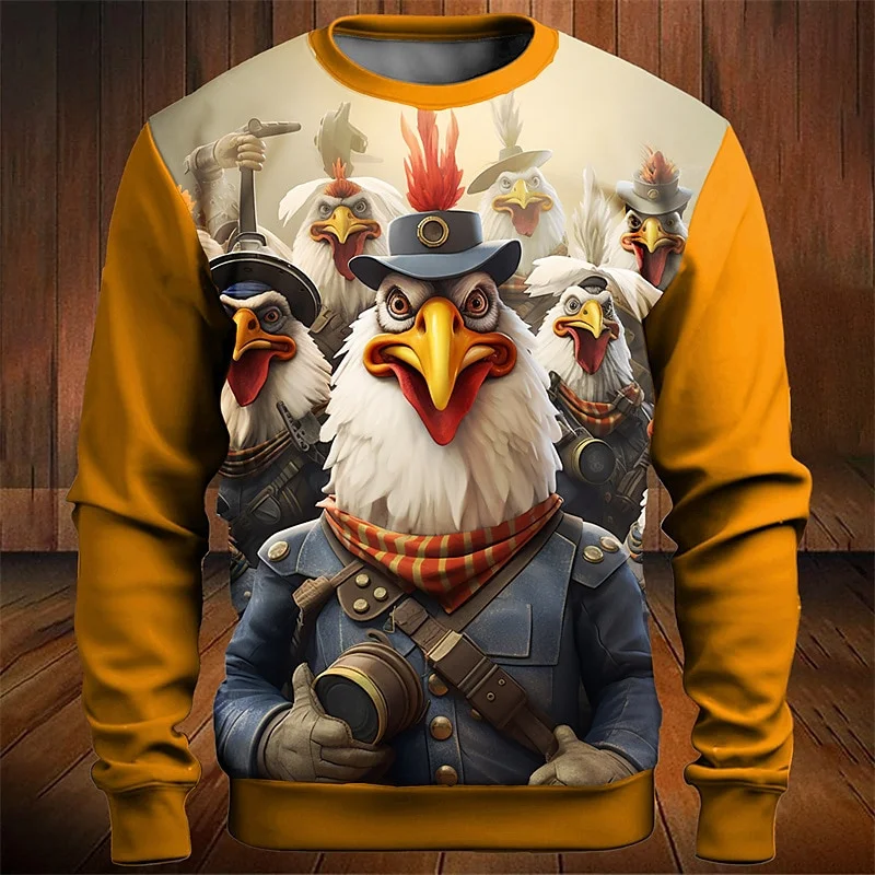 3D พิมพ์ Cool Chicken Officer เสื้อกันหนาวผู้ชายรูปแบบลิงตลก Pullovers Casual หลวม O-คอยาวแขนยาว Unisex Hoodies