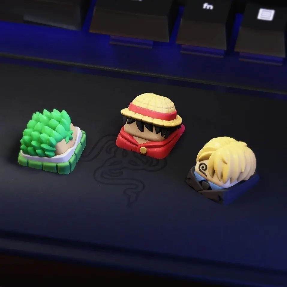 New Kawaii ONE PIECE Luffy Keycaps Zoro Sanji Anime Cartoon Personalized DIY Resin Art ESC Keyboard Keycap Accessories Gifts