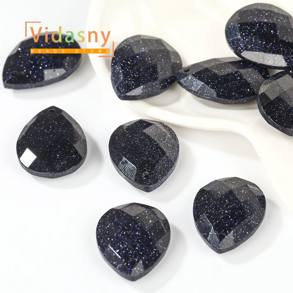 2 Stück 18 x 25 mm Natursteinperlen, facettierter Wassertropfen-Anhänger aus blauem Sandstein für die Schmuckherstellung, DIY-Armband, Halskette, Zubehör – Detail 4