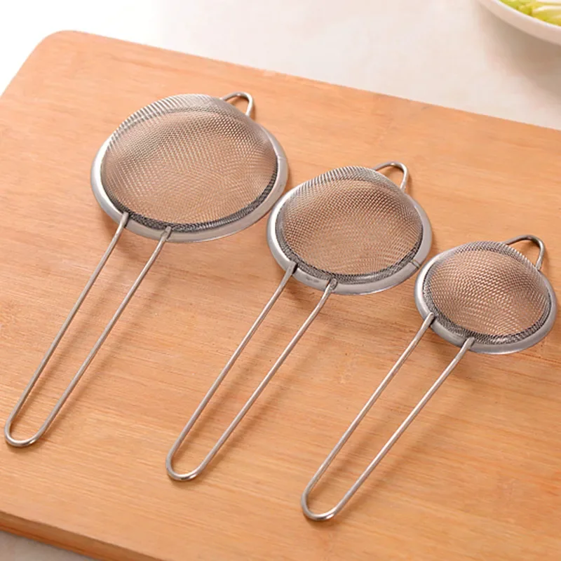 3pcs Stainless Steel Fine Mesh Strainer With Sturdy Handle And Hook, Colander Sifter For Juice Soy Milk, Kitchen Tools