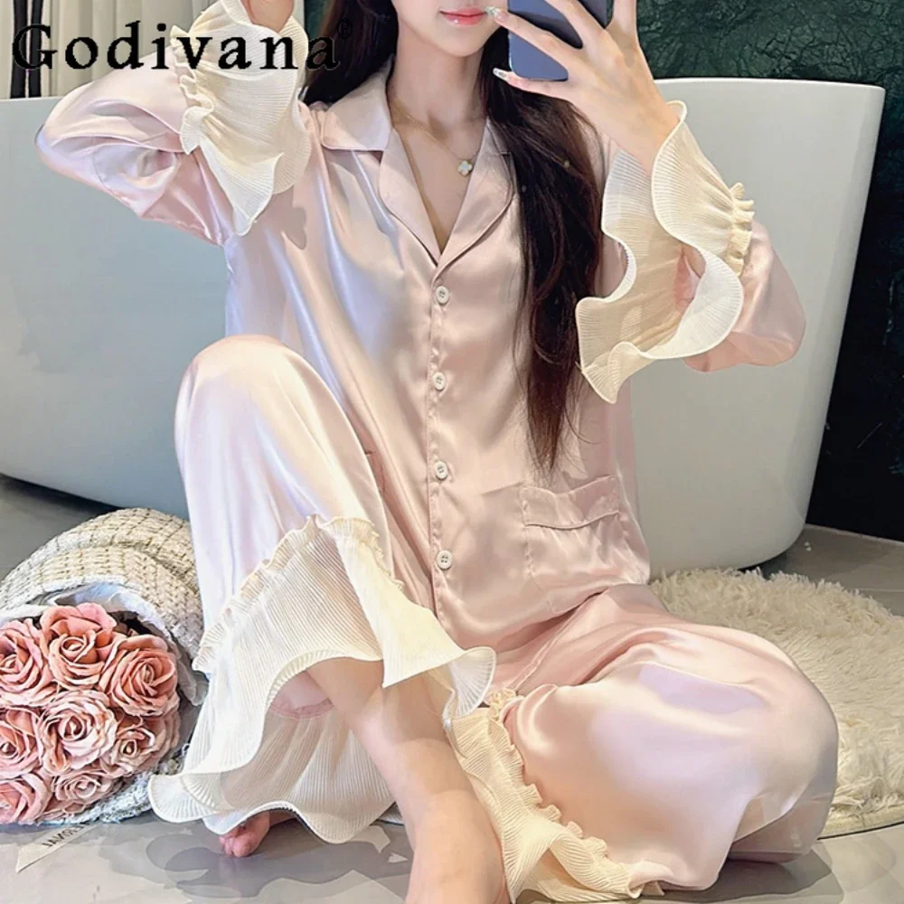 

Pajamas Women's Spring Autumn 2024 New Elegant French Princess Court 2pcs Nightgowns Sleepshirts