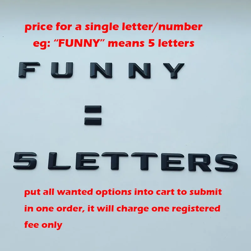 2.3cm DIY Alphabet 3D Sharp Letters Numbers Heart Dot ABS Emblem Car Trunk Nameplate Logo Sticker for Any Cars (Price for 1pc)