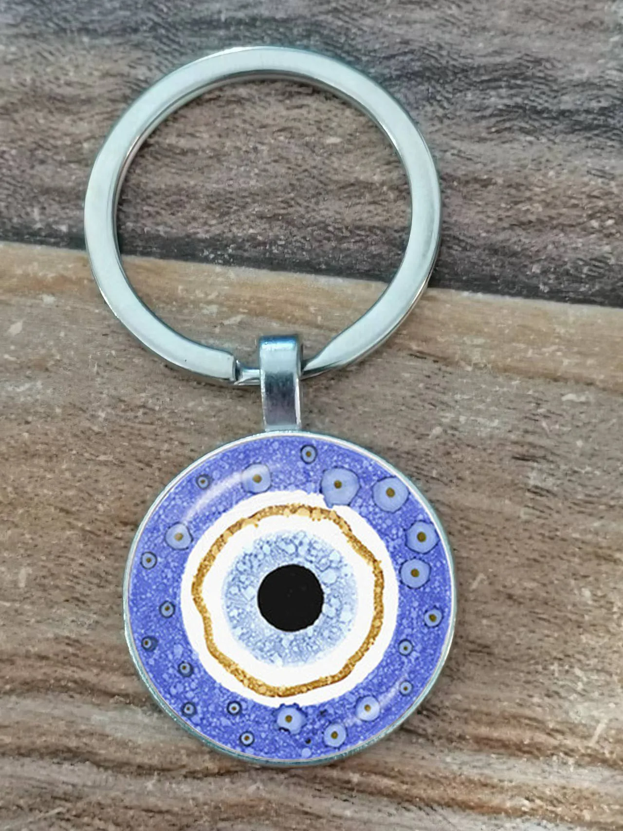 Schönheit Blau Bösen blick Religiöse Foto Runde Glas Cabochon Schlüsselbund Tasche Auto Keychain Schmuck Keychain Geschenk – Detail 2
