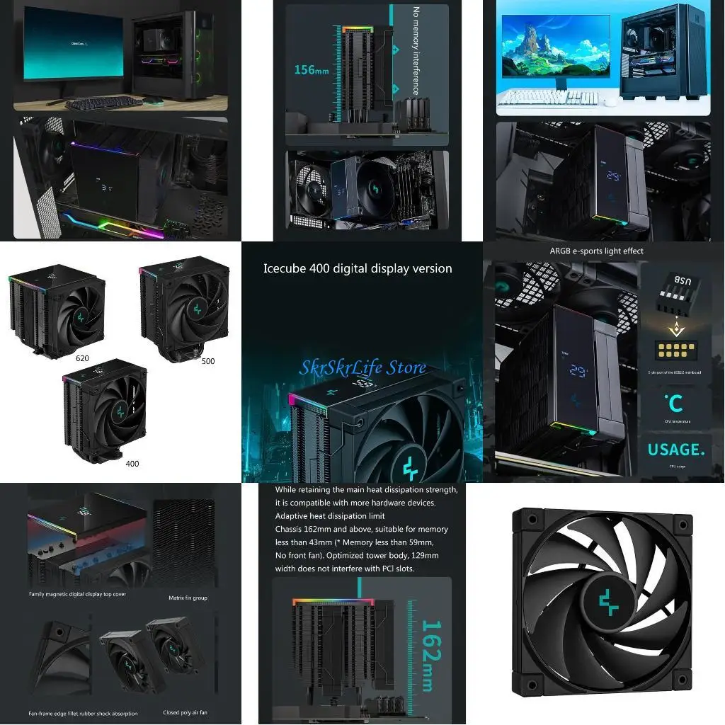 

E65E CPU Cooler LED 5 Copper Heat Pipes 120mm 12V Ultra-quiet PWM Cooling Fan Aluminum Fins for amd Ryzen/for Intel