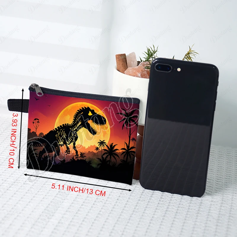 Cute Cartoon Dinosaur Print Coin Bag Women ID Credit Card Key Earphone Holder Wallet Coin Purse Ladies Money Bag Zipper Pouch