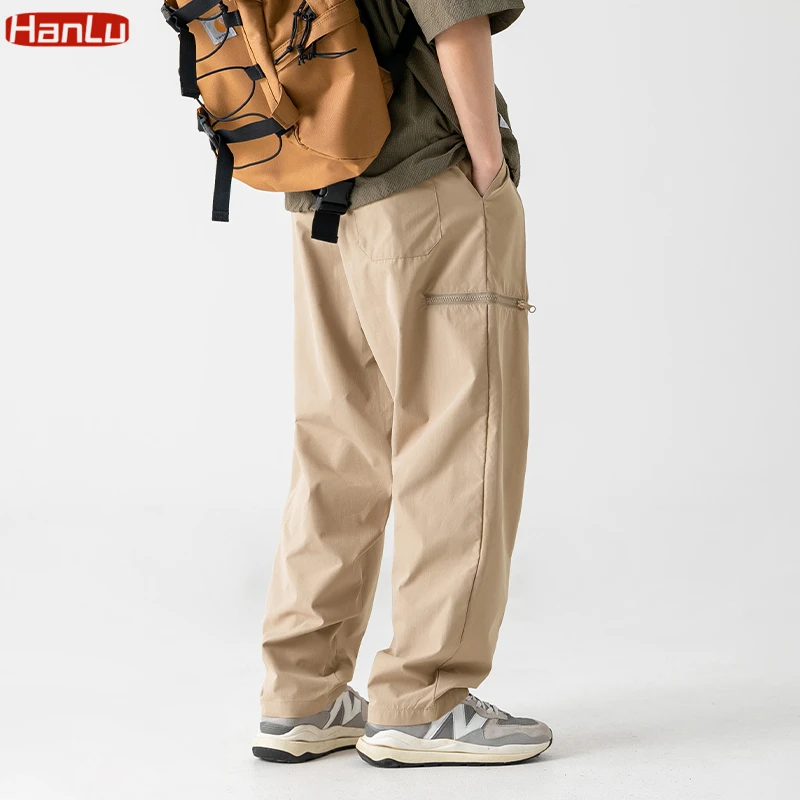 ผู้ชายขนาดใหญ่ Y2K Navy Cargo Sweatpants Baggy ขากว้างกางเกงซิป Drawstring กางเกง Streetwear