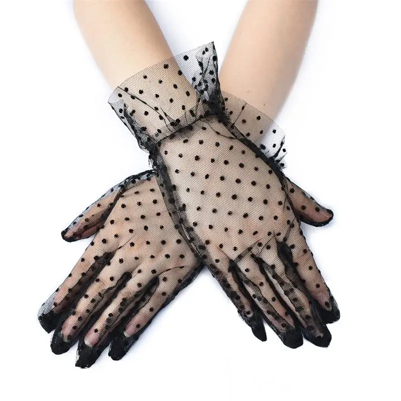 1pair Women Mesh Bow Lace Gloves Vintage Elegant Wedding Bride Party Prom Dress Gloves Black Sexy Mesh Tulle Clear Mittens Gifts