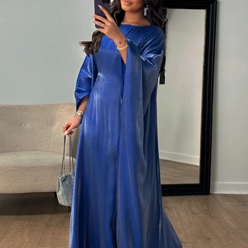 Eid Sliky Bat Sleeve Dress for Women Muslim Ramadan Party Abaya Party Long Dress Morocco Kaftan Vestidos Dubai Robe Jalabiya